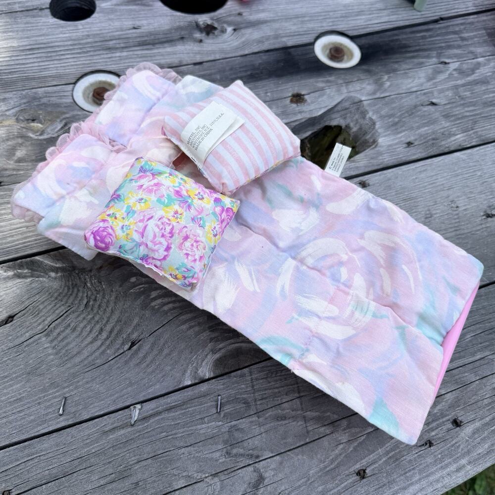 Vintage 1980s Barbie Doll Bed and Bedding Set 5 Pc Mattel Pink Floral